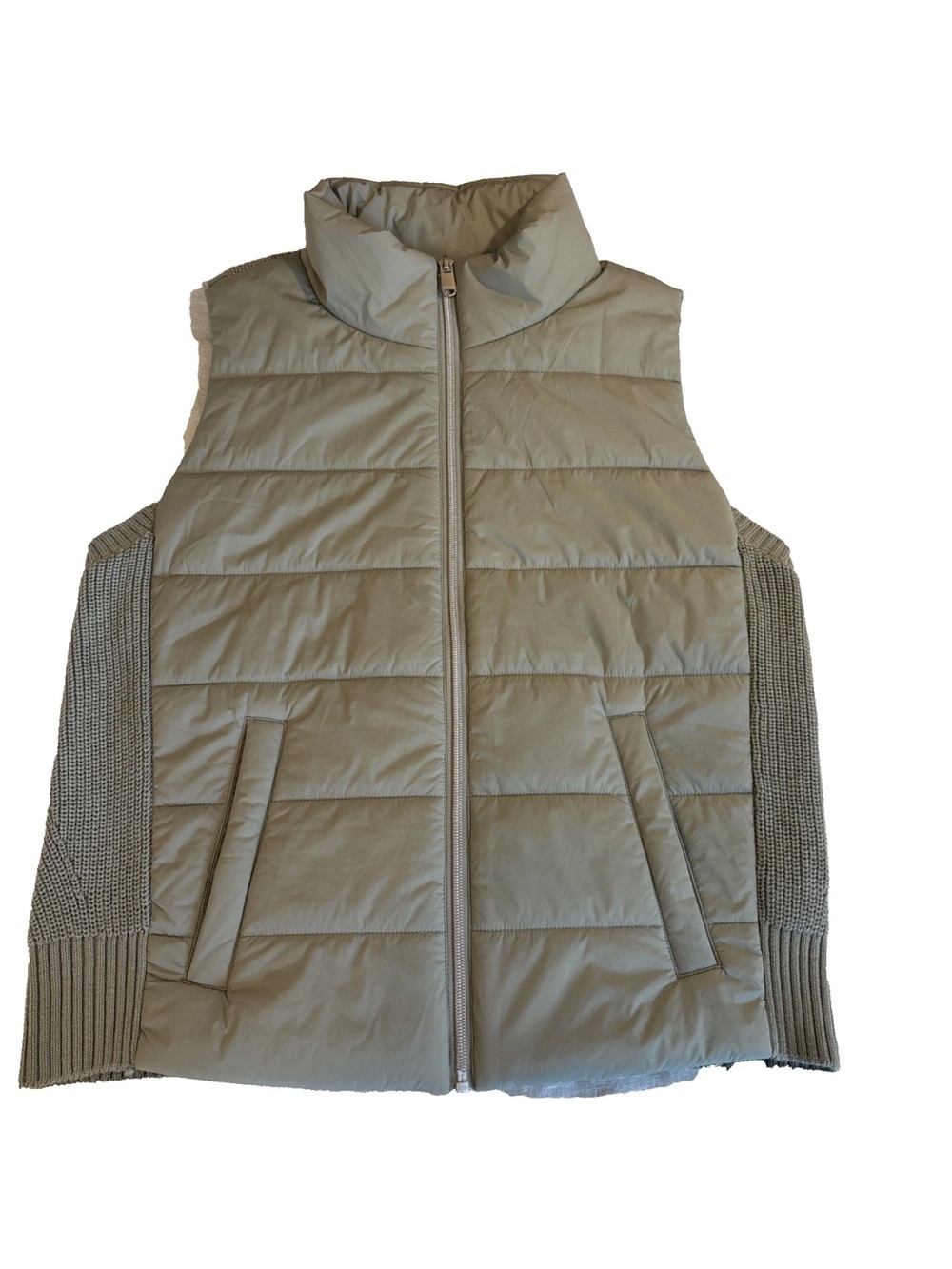 Athleta Women's L Large Light Sage Green Knit Puffer Vest Merino Wool Blend
